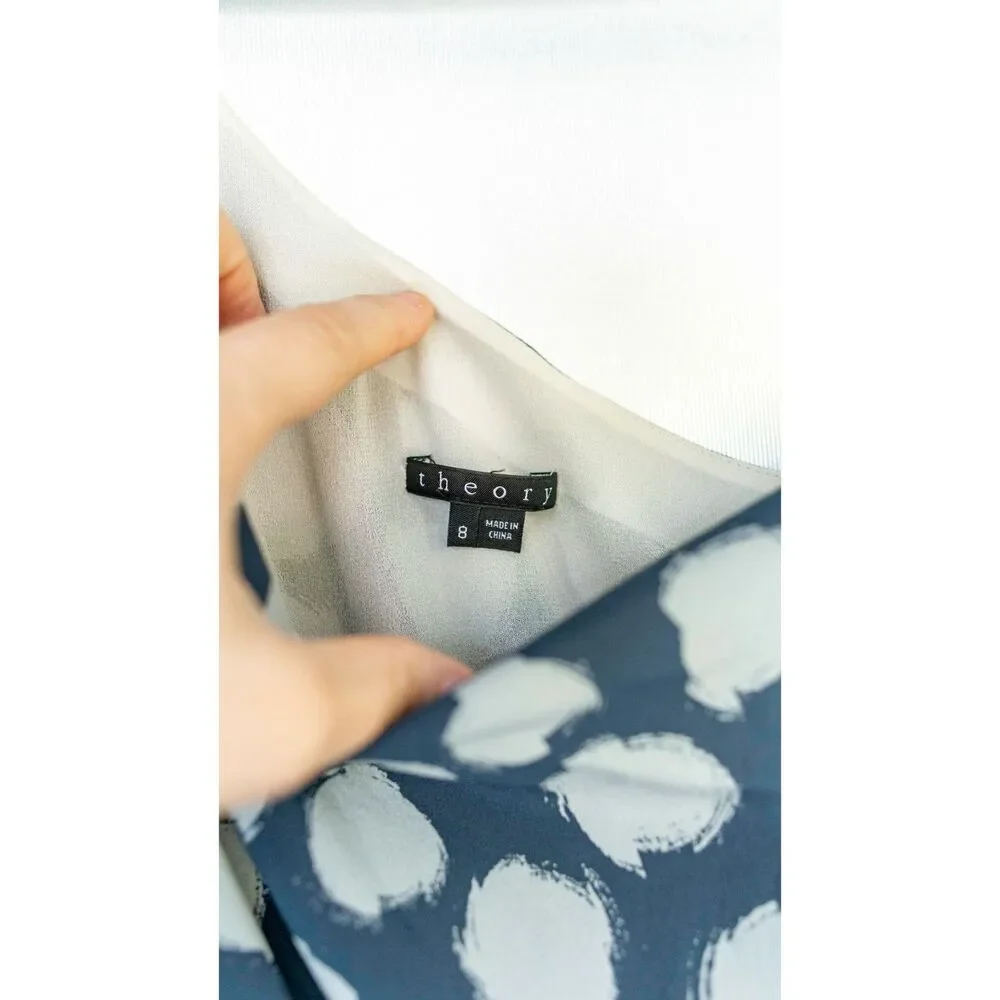 Theory Vivien Ikat Blue & White Spotted Polka Dot One Shoulder Mini Dress Size 8 - Picture 5 of 10